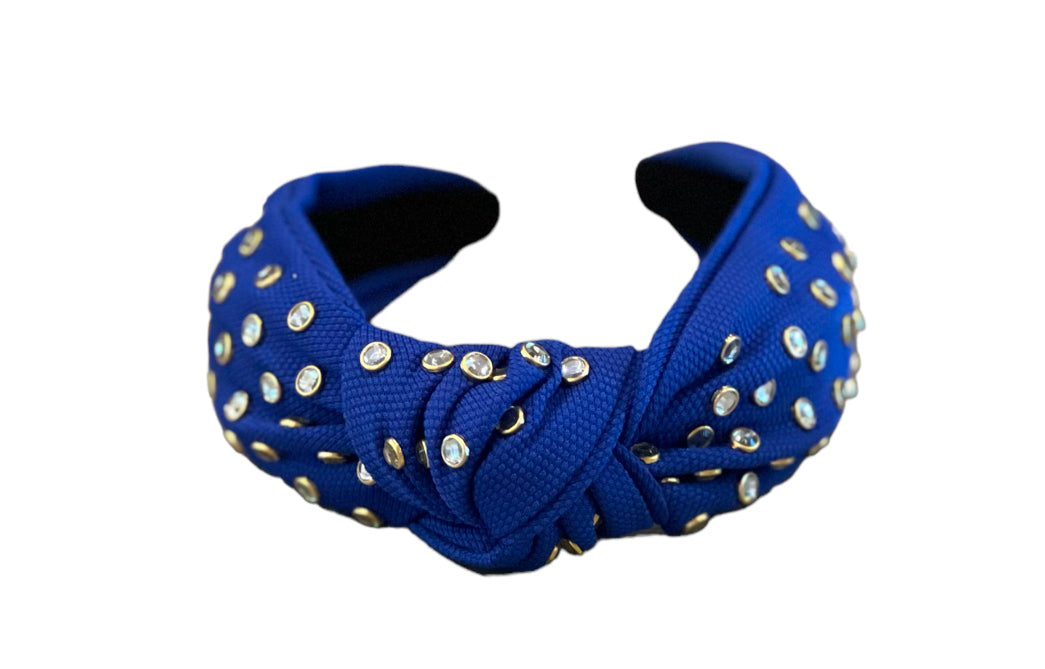 Adult Blue Jeweled Knotted Headband
