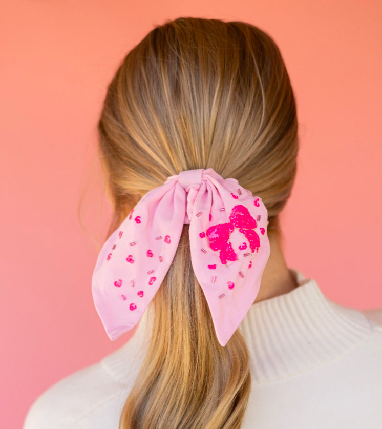 Pink Sequin Bow Scrunchie