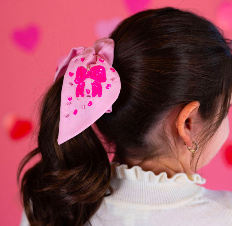 Pink Sequin Bow Scrunchie