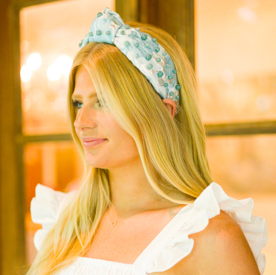 Adult Blue Flower Knotted Headband