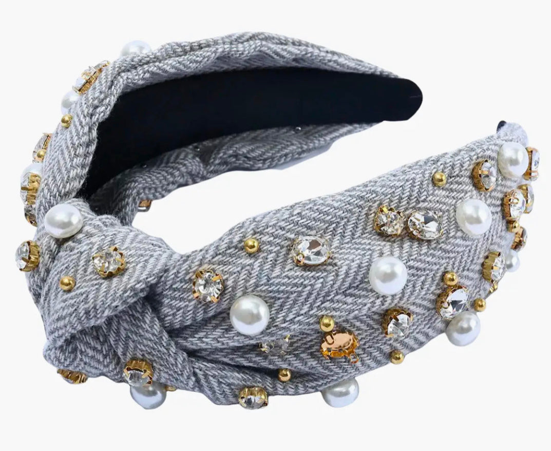 Adult Light Gray Plaid Knotted Headband