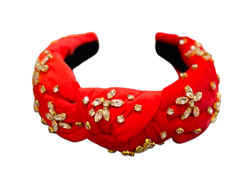 Adult Christmas Red Velvet Knotted Headband with Crystals
