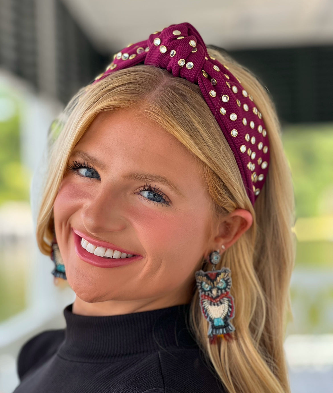 Adult Burgundy Jeweled Knotted Headband