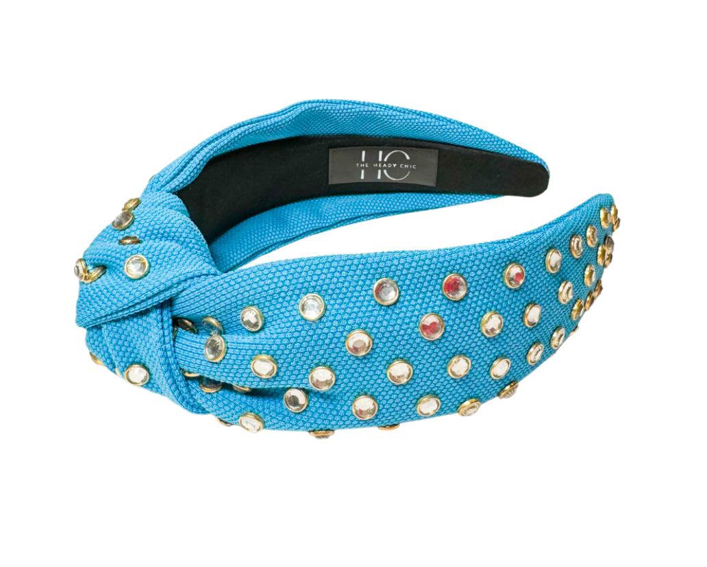 Adult Powder Blue Jeweled Knotted Headband