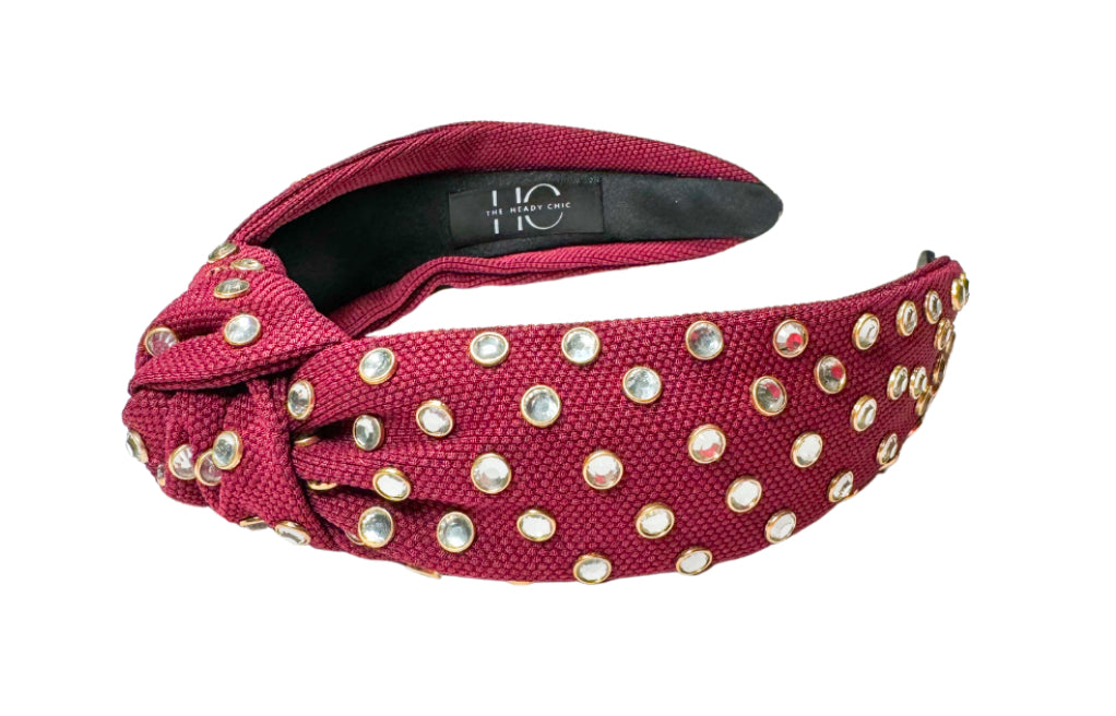 Adult Burgundy Jeweled Knotted Headband