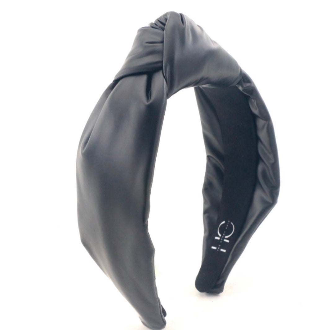 Adult Black Leather Knotted Headband