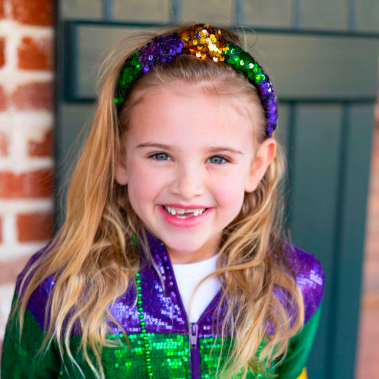 Kid Mardi Gras Sequin Knotted Headband