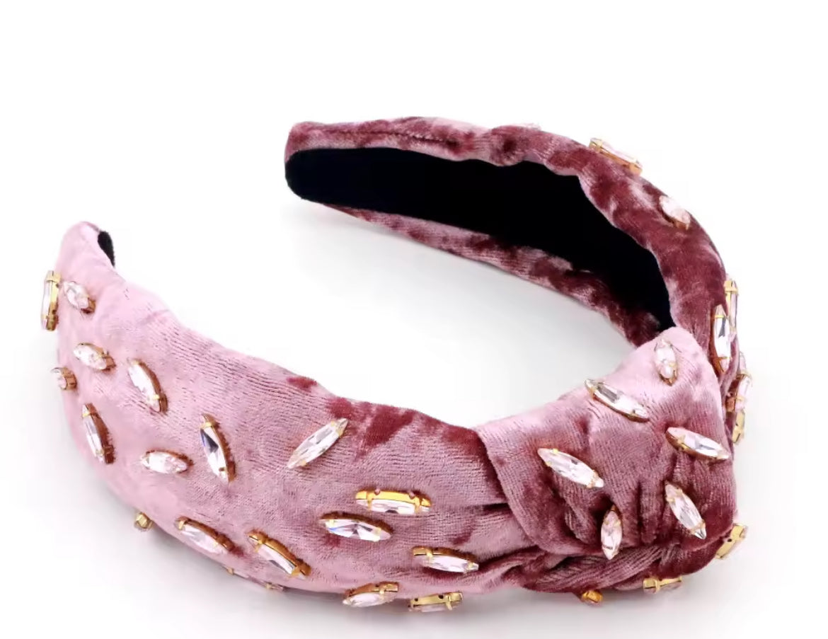 Adult Velvet Rose Knotted Headband with Crystals
