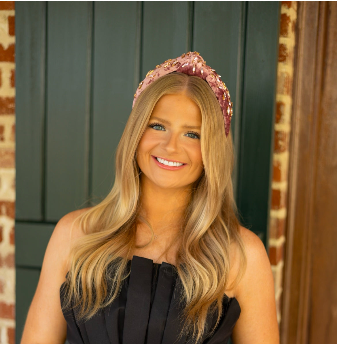 Adult Velvet Rose Knotted Headband with Crystals