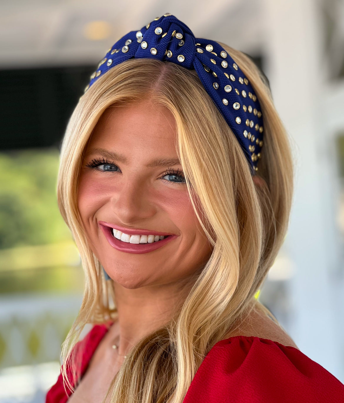 Adult Blue Jeweled Knotted Headband
