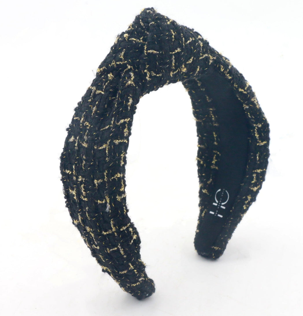 Adult Black Gold Tweed Knotted Headband