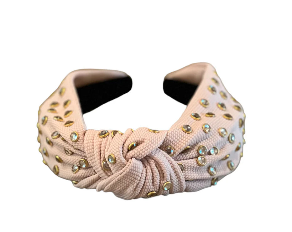 Kid and Tween Beige Jeweled Knotted Headband