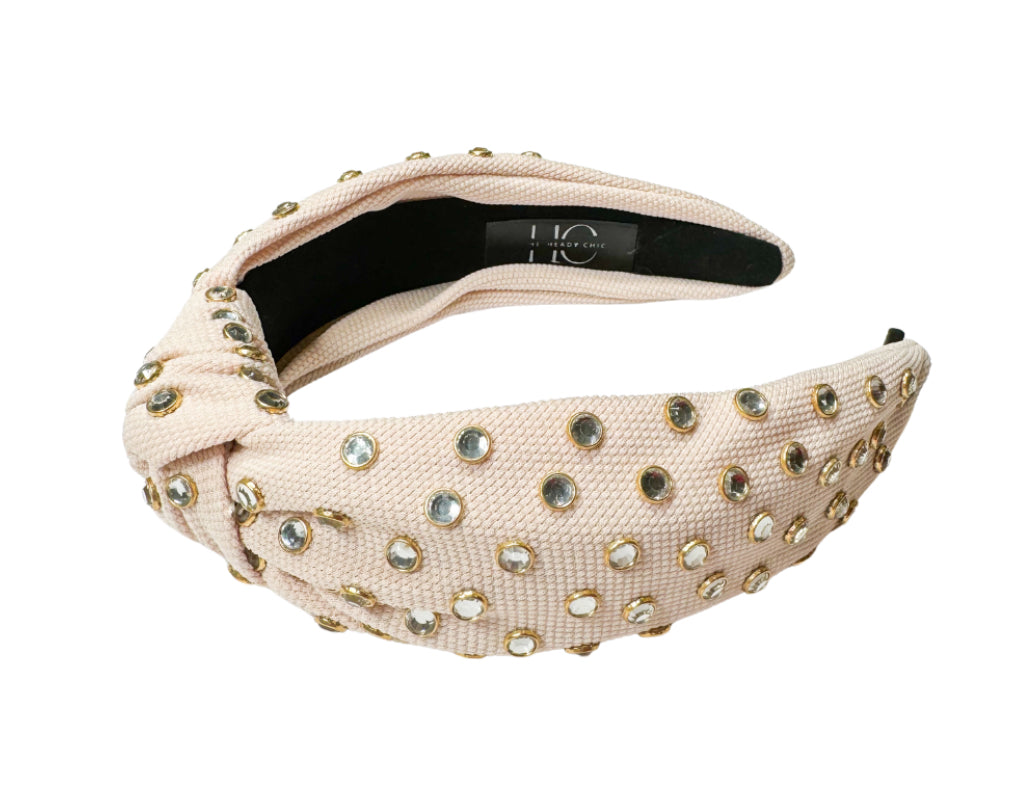 Kid and Tween Beige Jeweled Knotted Headband
