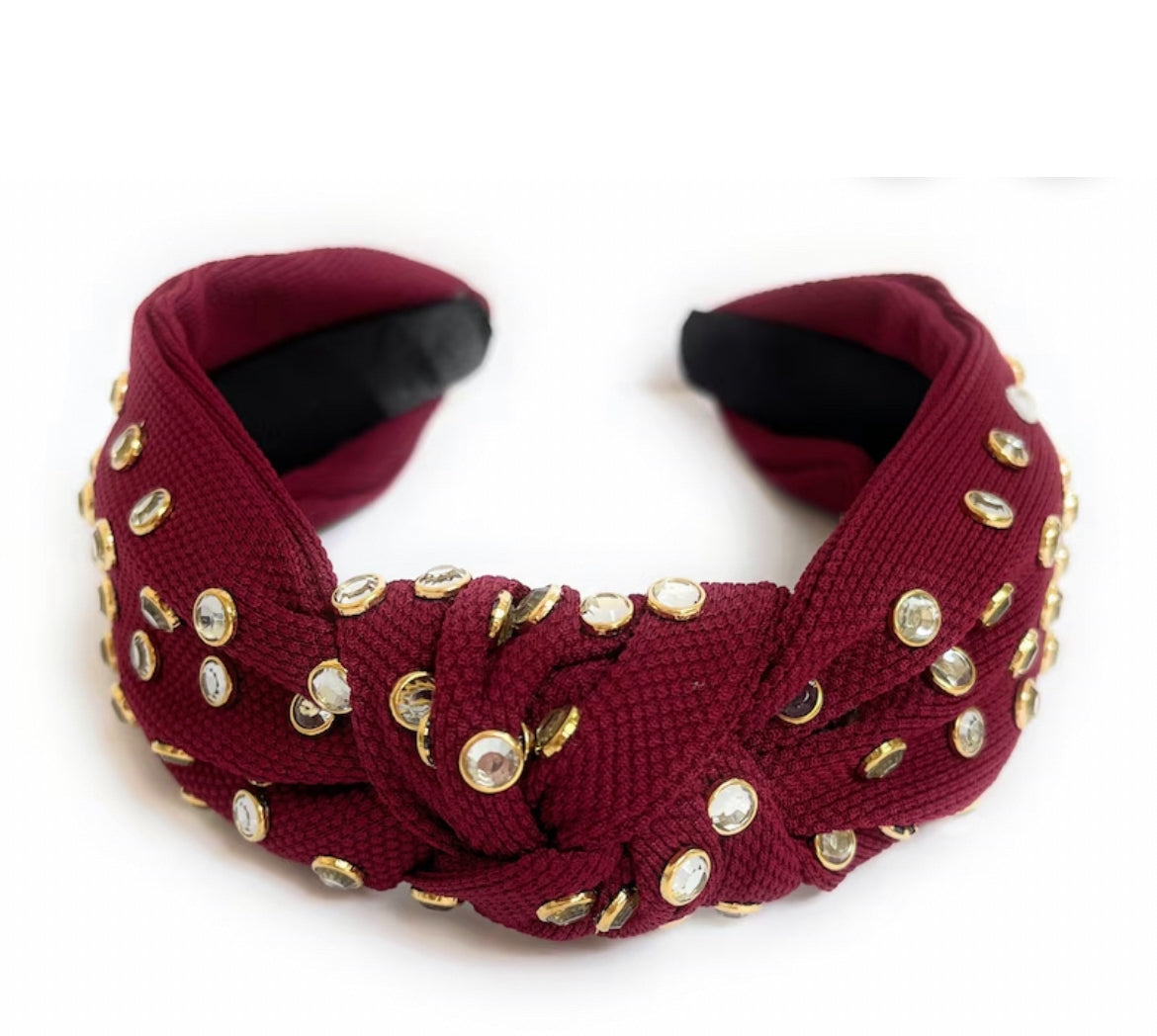 Kid and Tween Burgundy Jeweled Knotted Headband