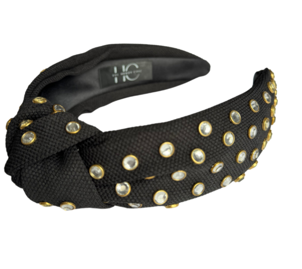 Kid and Tween Black Jeweled Knotted Headband