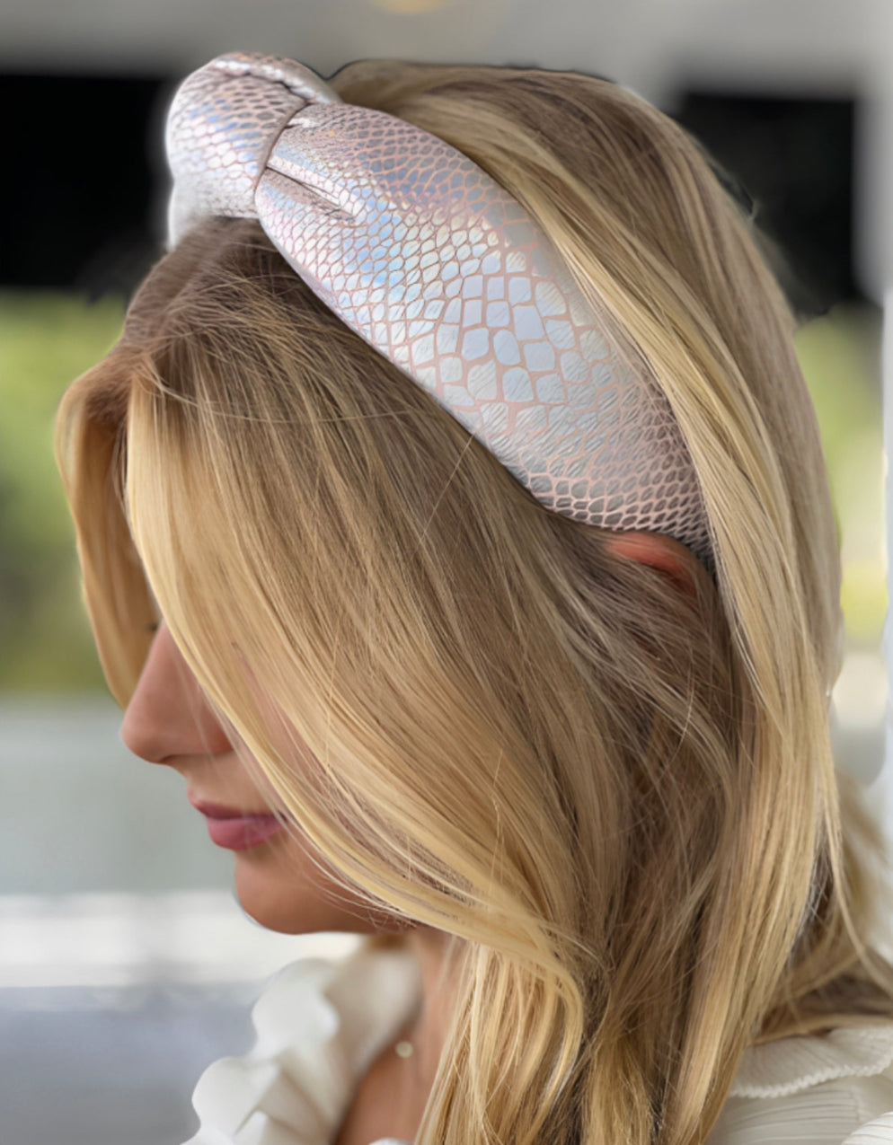 Adult Metallic Silver and Rose Snakeskin Knotted Headband