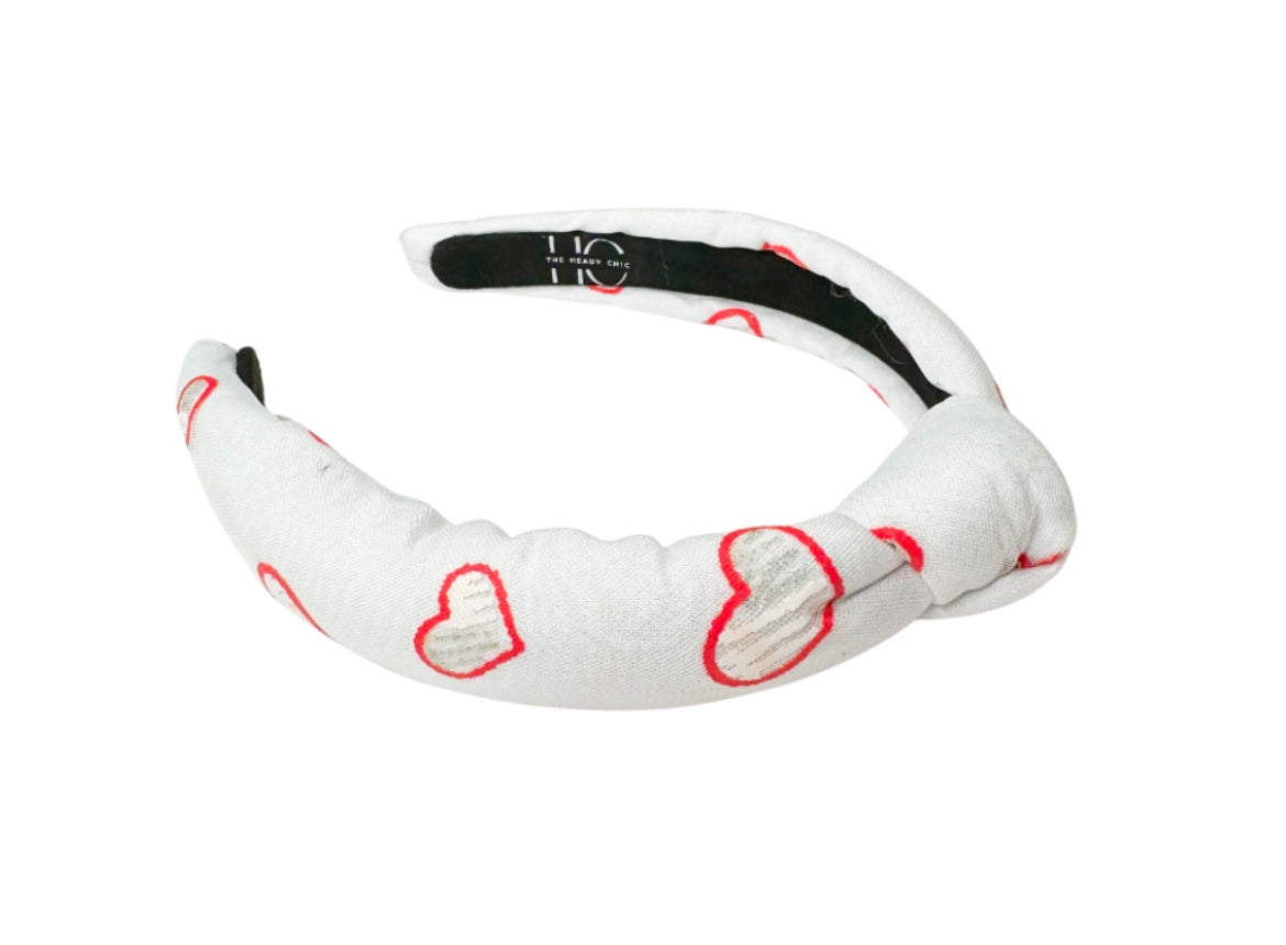 Kid White Knotted Headband With Hearts