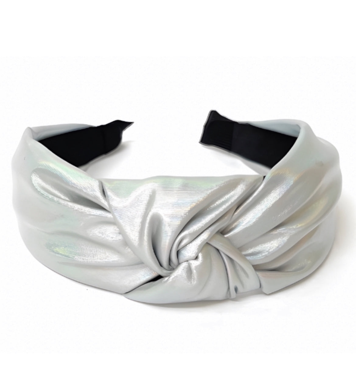 Kid and Tween Iridescent Silver Pearl Metallic Knotted Headband
