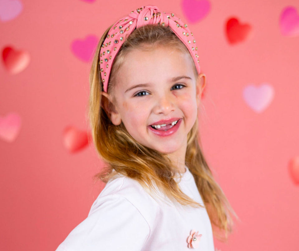 Kid and Tween Rose Pink Jeweled Knotted Headband