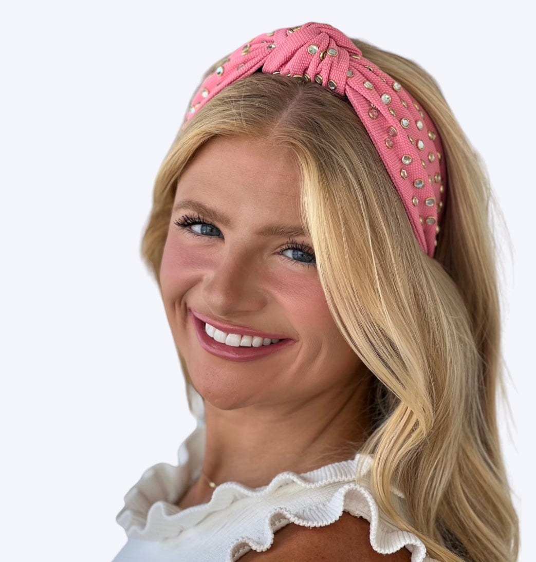 Adult Rose Pink Jeweled Knotted Headband