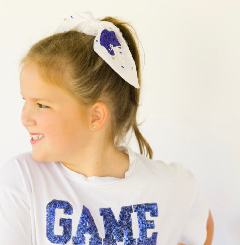 Blue and White Football Helmet Scrunchie