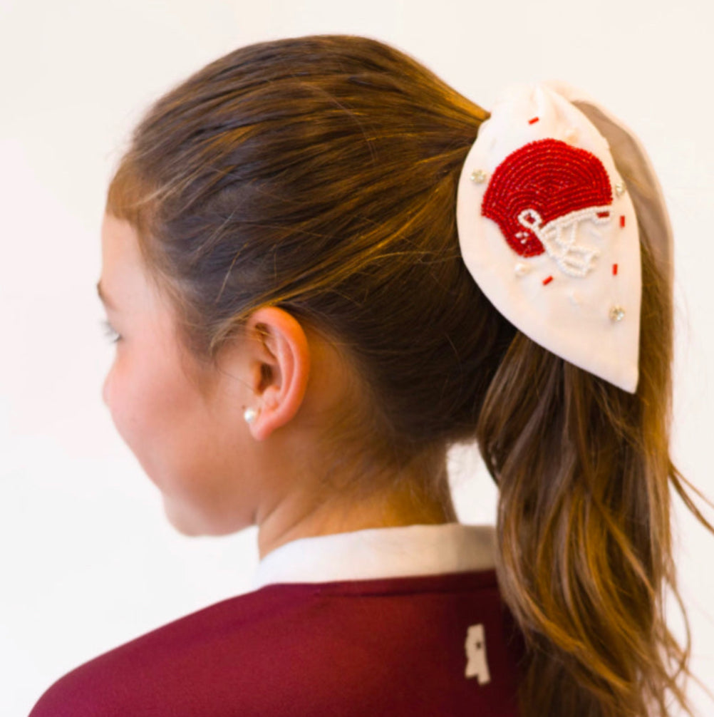 Maroon and White Football Helmet Scrunchie