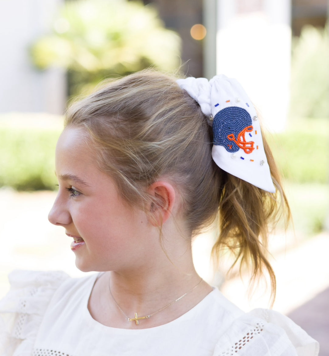 Blue and Orange Football Helmet Scrunchie