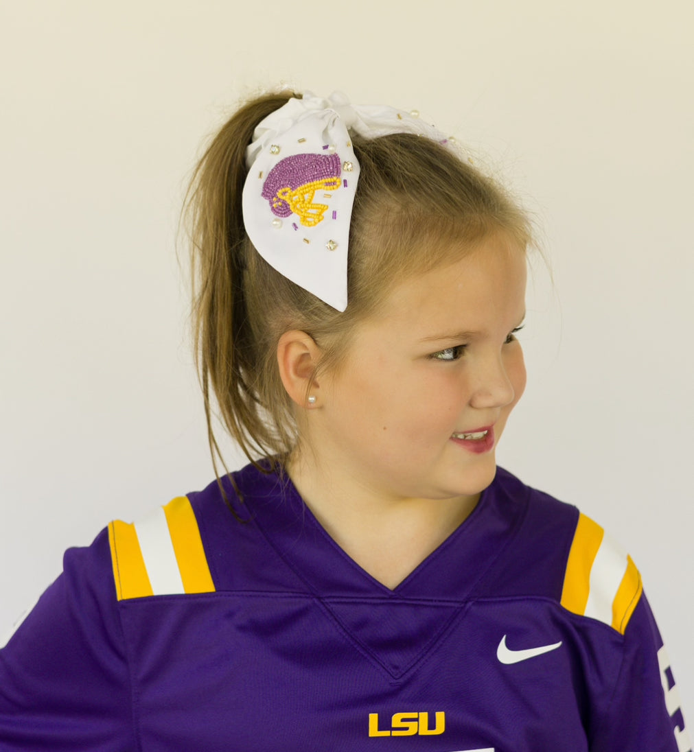 Purple and Gold Football Helmet Scrunchie