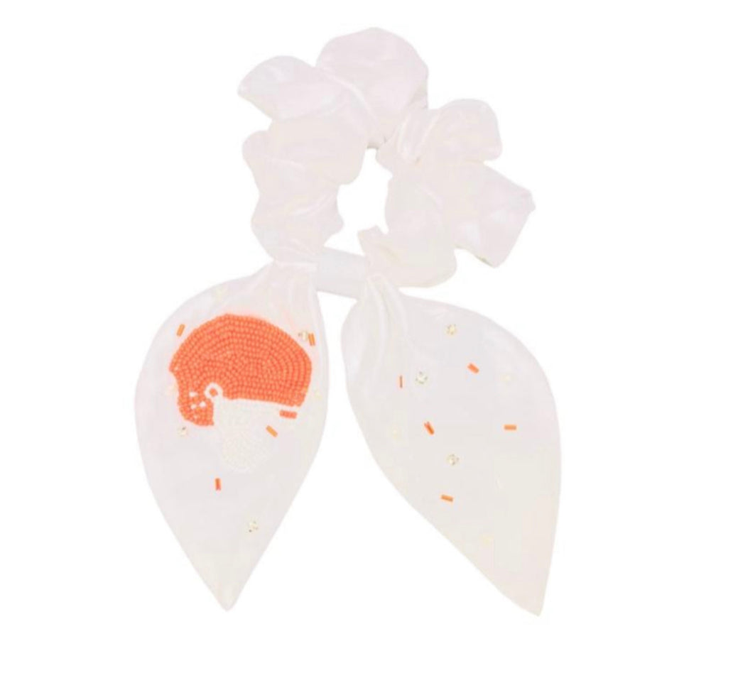 Orange and White Football Helmet Scrunchie