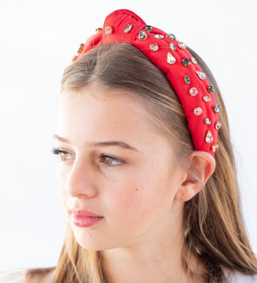 Kid and Tween Red Velvet Jeweled Knotted Headband
