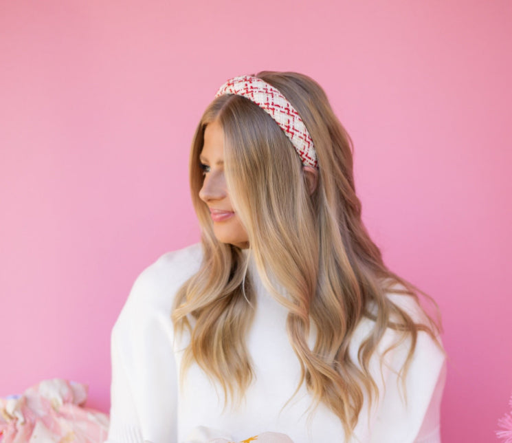 White and Red Knit Headband