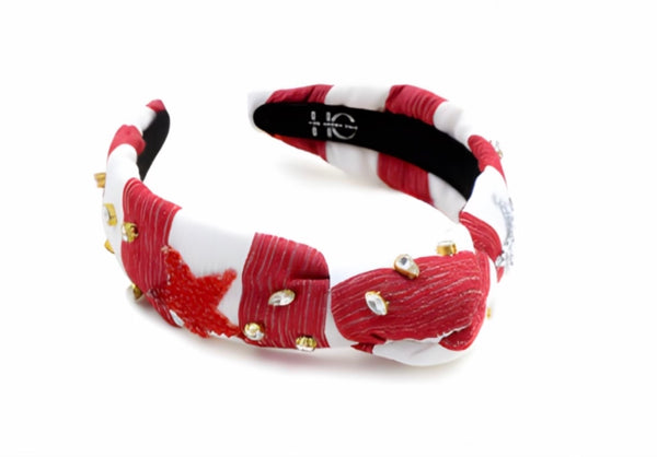 Kid and Tween Red & White Striped Fourth of July Knotted Headband