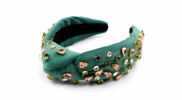 Adult Green Velvet Headband with Jewels