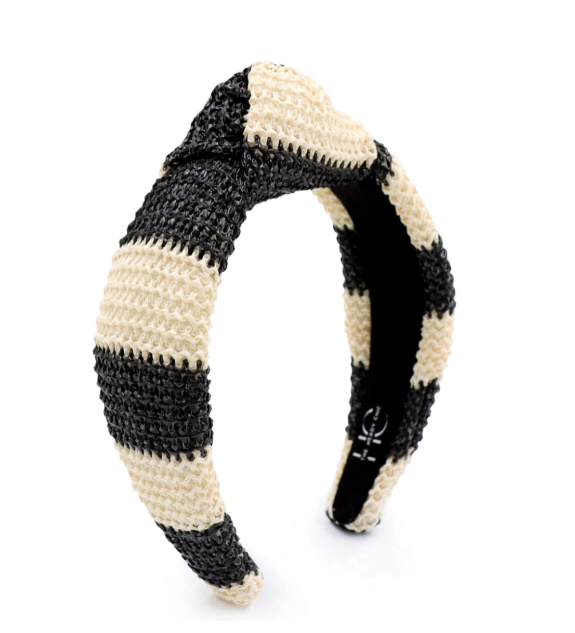 Adult Black and White Raffia Knotted Headband
