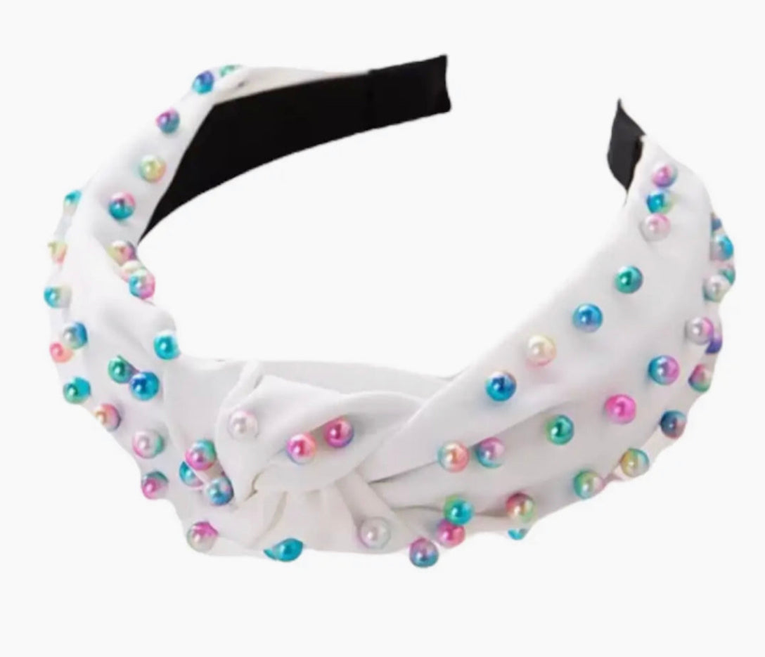 Kid and Tween White Candy Pearl Knotted Headband