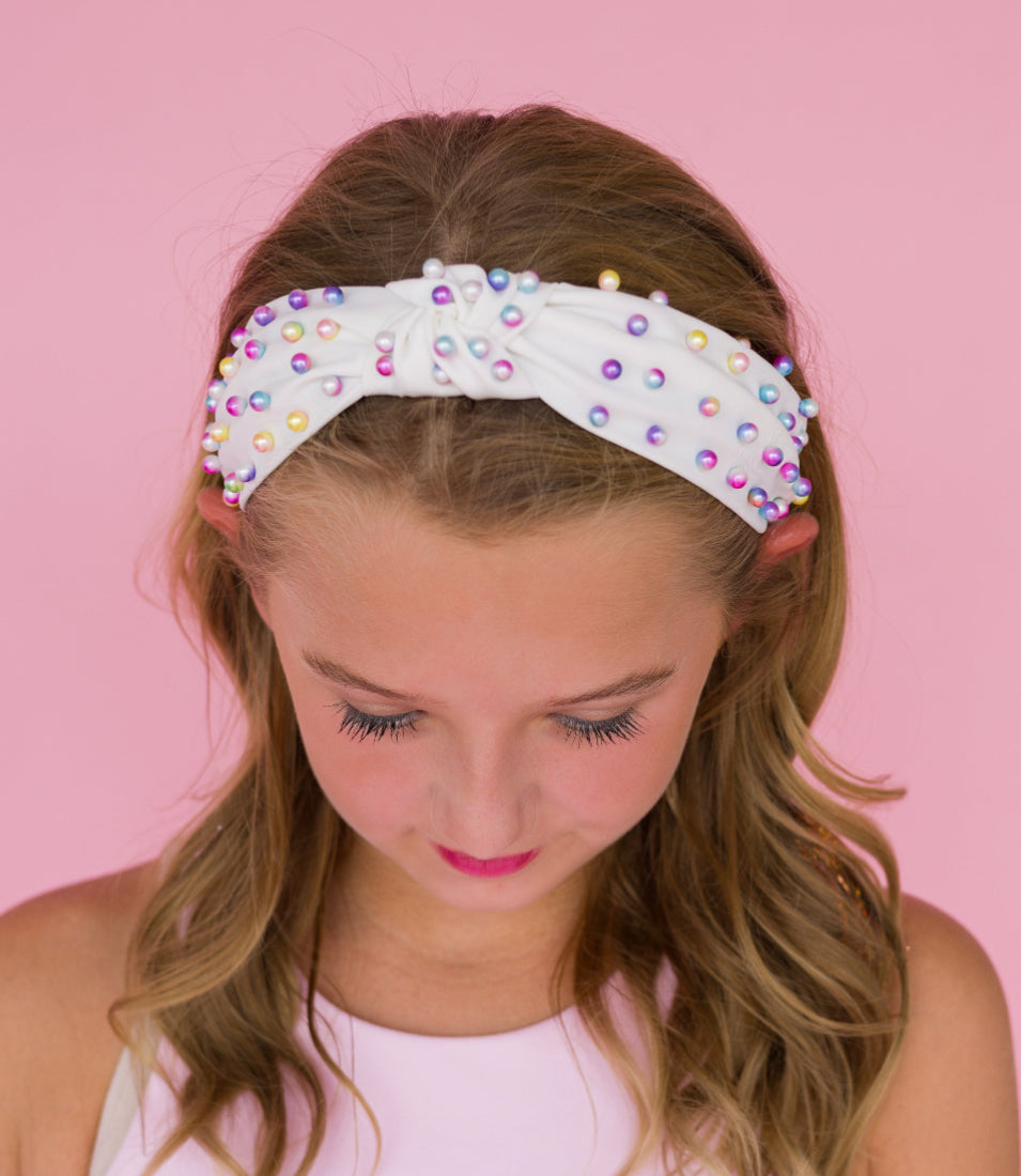 Kid and Tween White Candy Pearl Knotted Headband