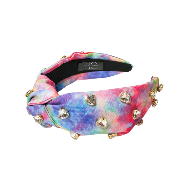 Kid and Tween Tie Dye Knotted Headband with Heart Crystals