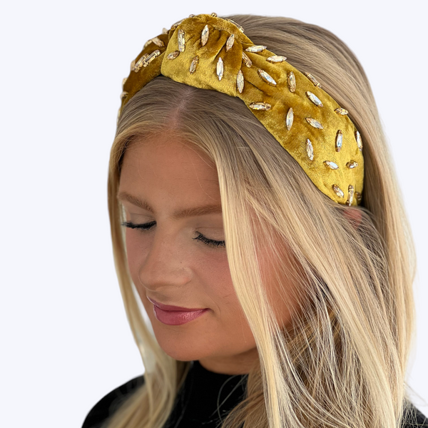 Adult Gold Velvet Knotted Headband with Crystals