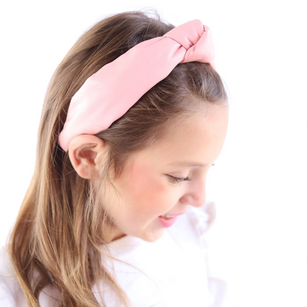 Kid and Tween Pink Leather Knotted Headband