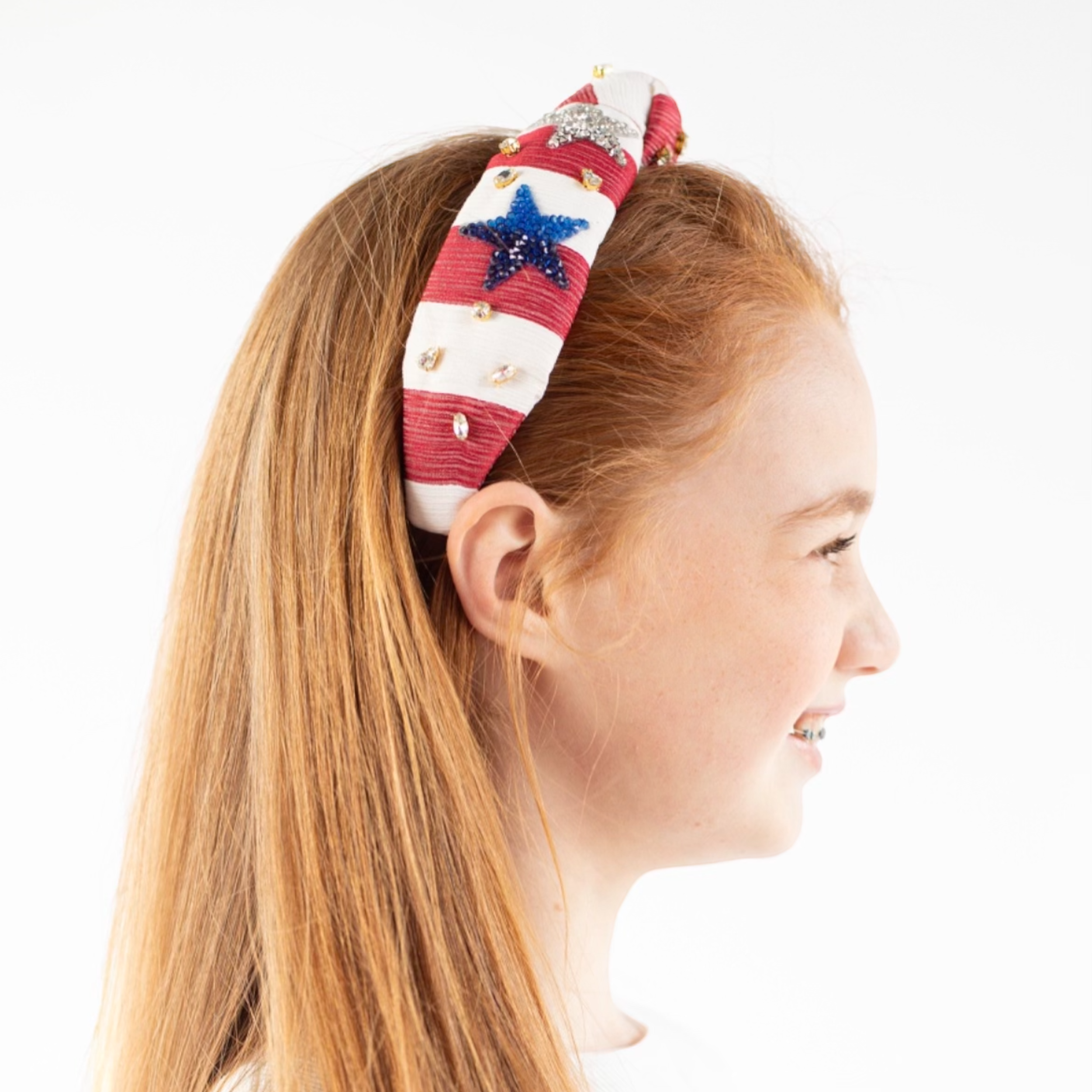 Kid and Tween Red and White Striped Fourth of July Knotted Headband