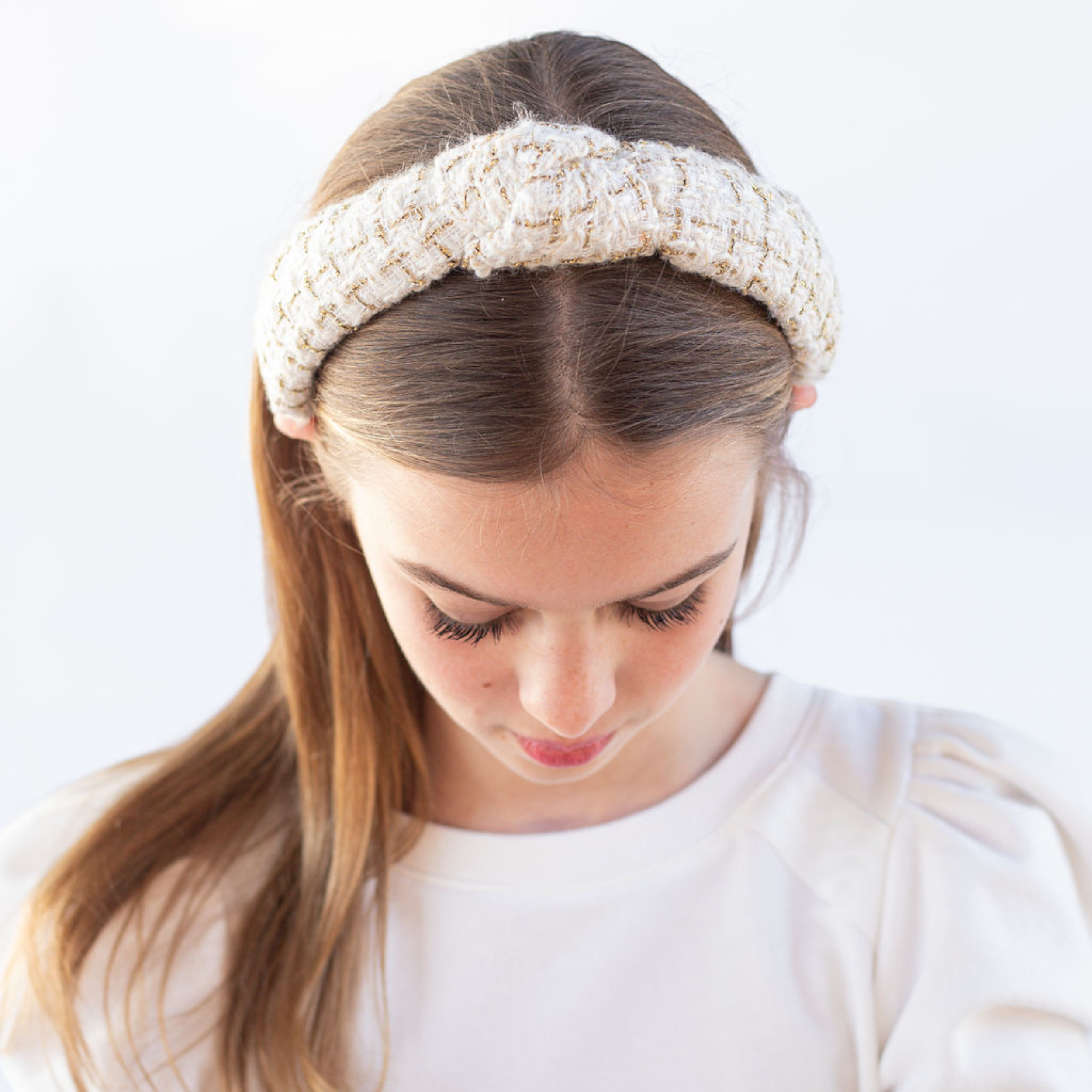 Kid and Tween Ivory Tweed Knotted Headband