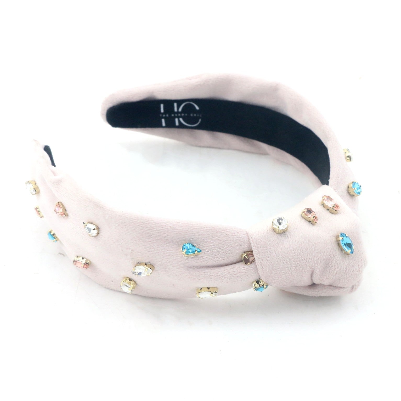 Kid and Tween Pink Velvet Jeweled Knotted Headband