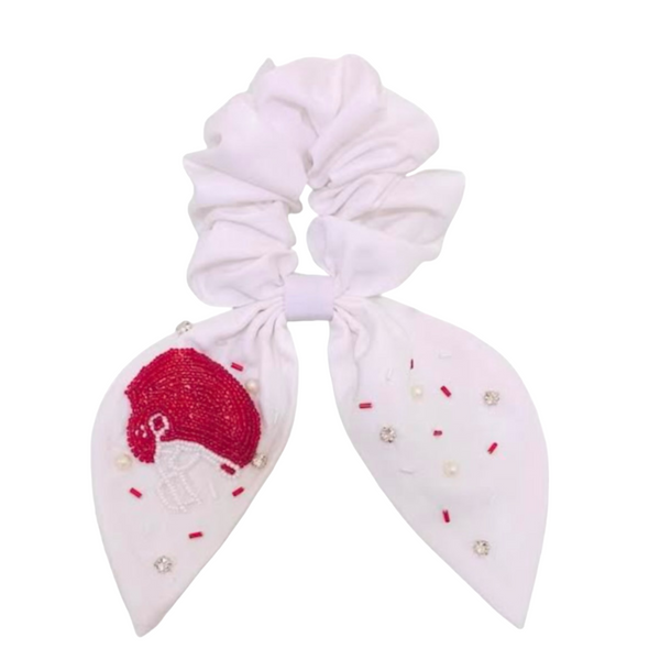 Maroon and White Football Helmet Scrunchie