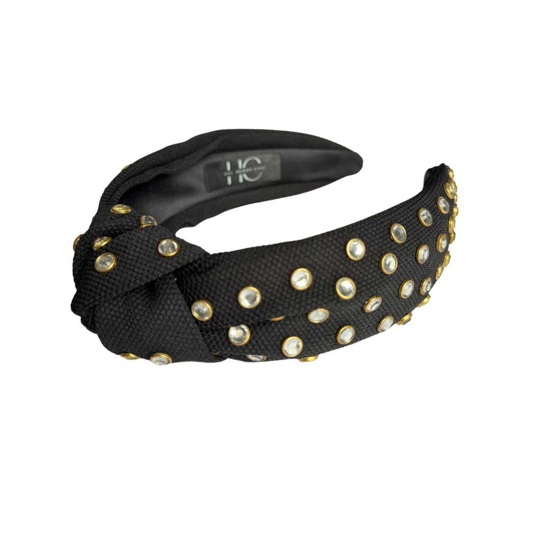 Kid and Tween Black Jeweled Knotted Headband