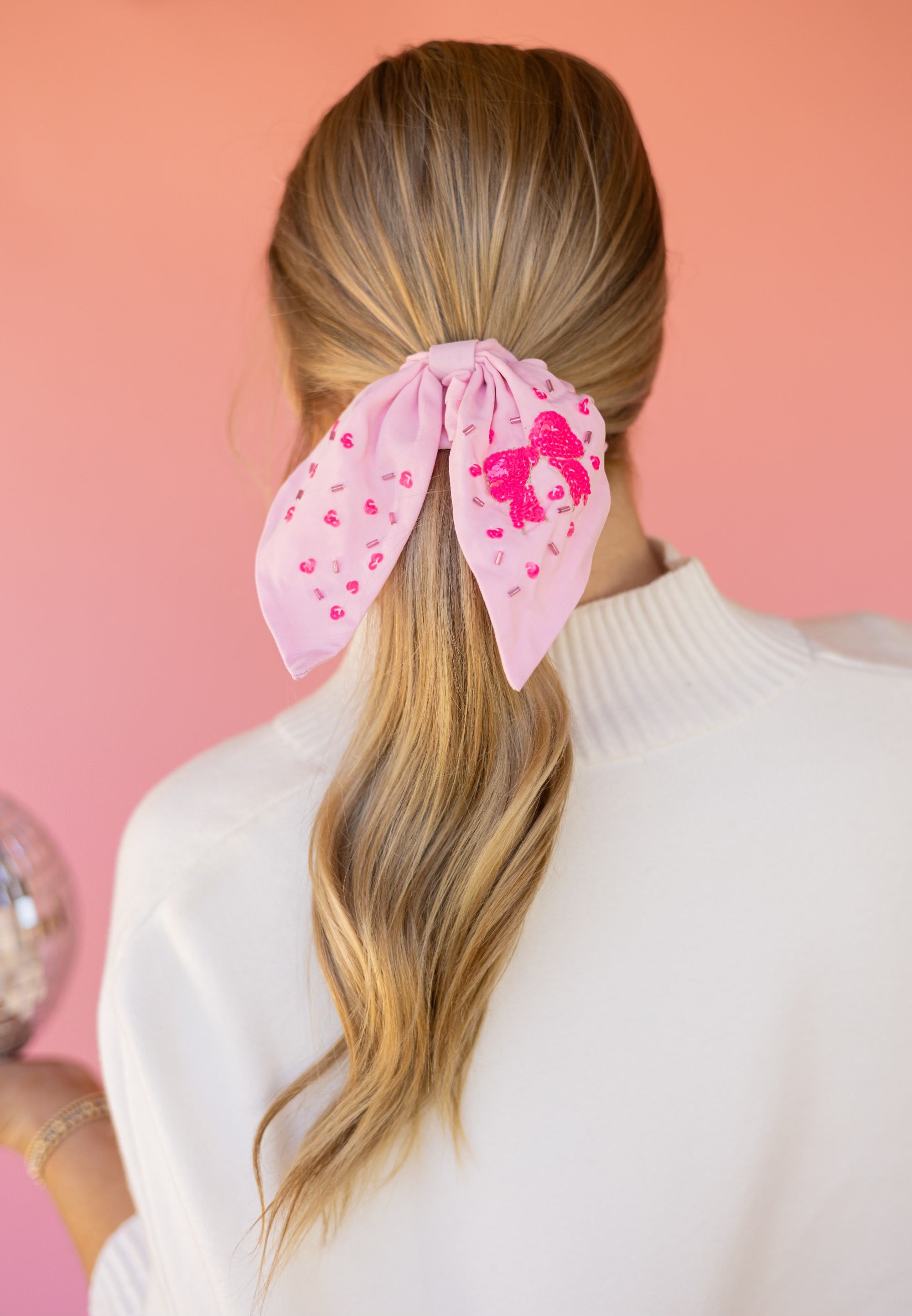 Pink Sequin Bow Scrunchie