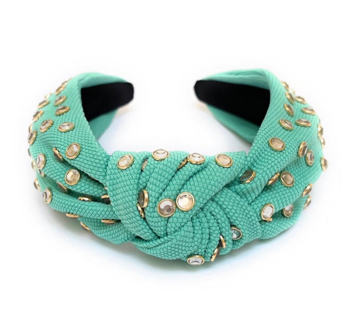Kid and Tween Sea Green Jeweled Knotted Headband