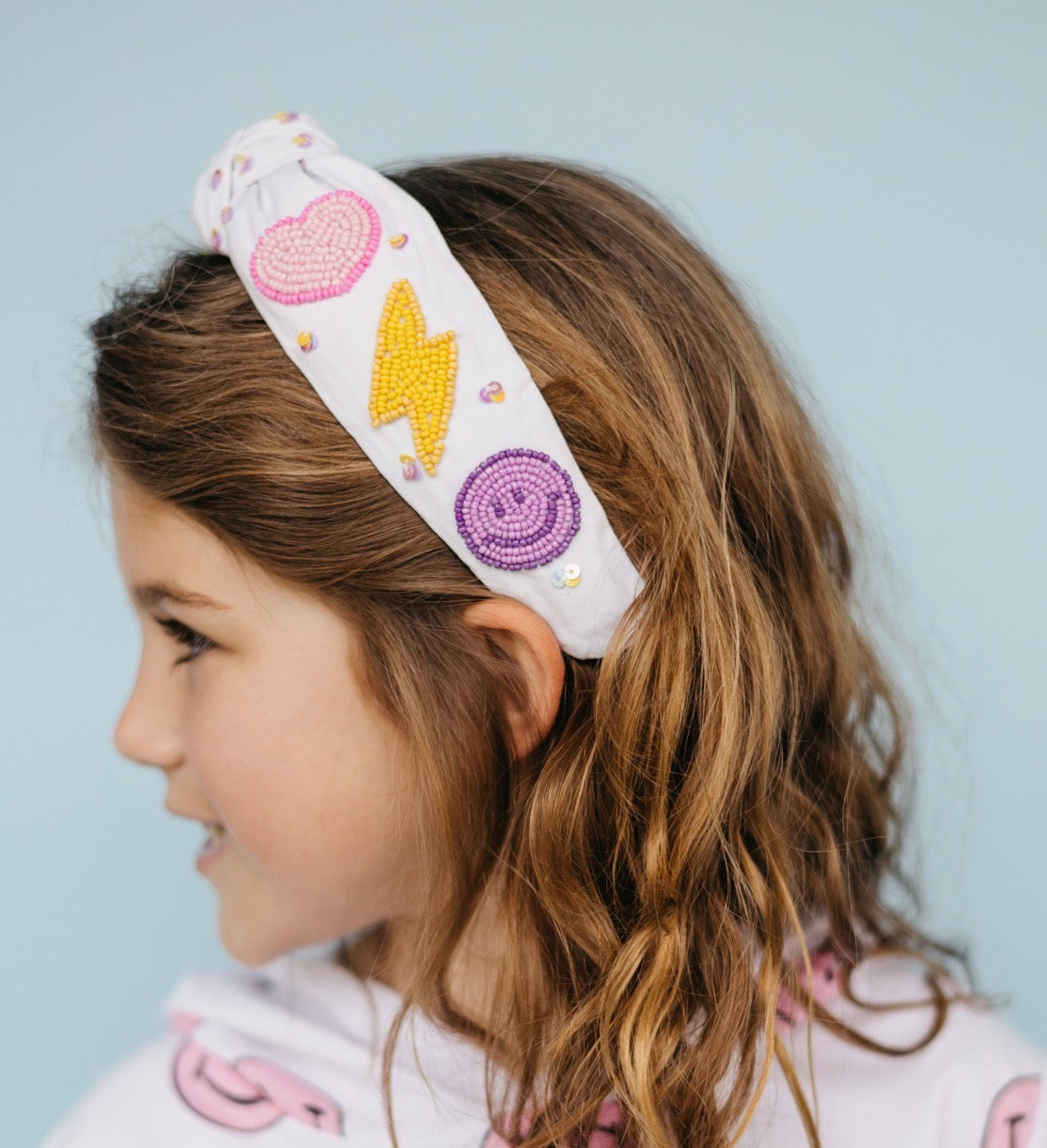 Kid and Tween Beaded  Smiley Heart and Lightning Bolt Headband