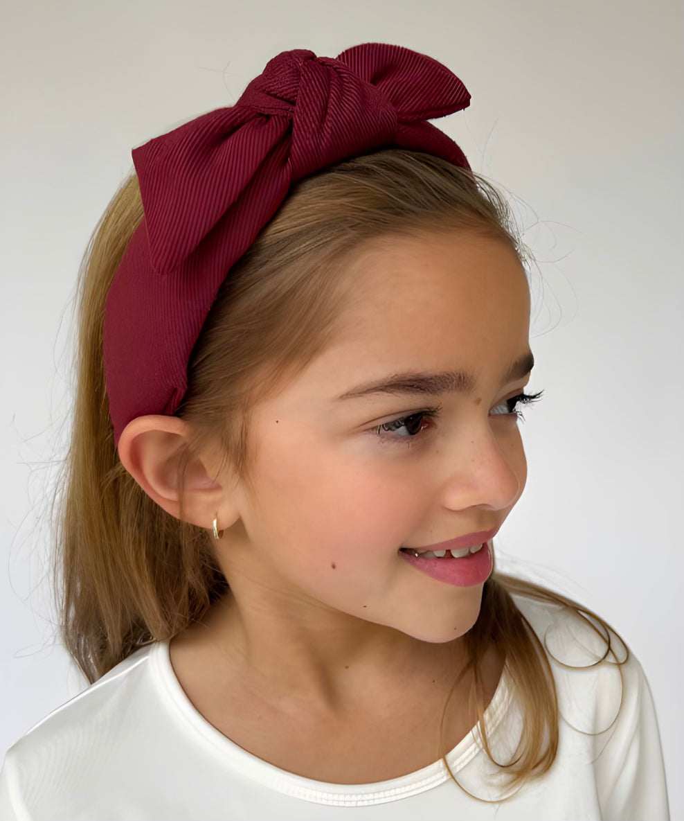 Kid Tie Knot Burgundy Denim Headband