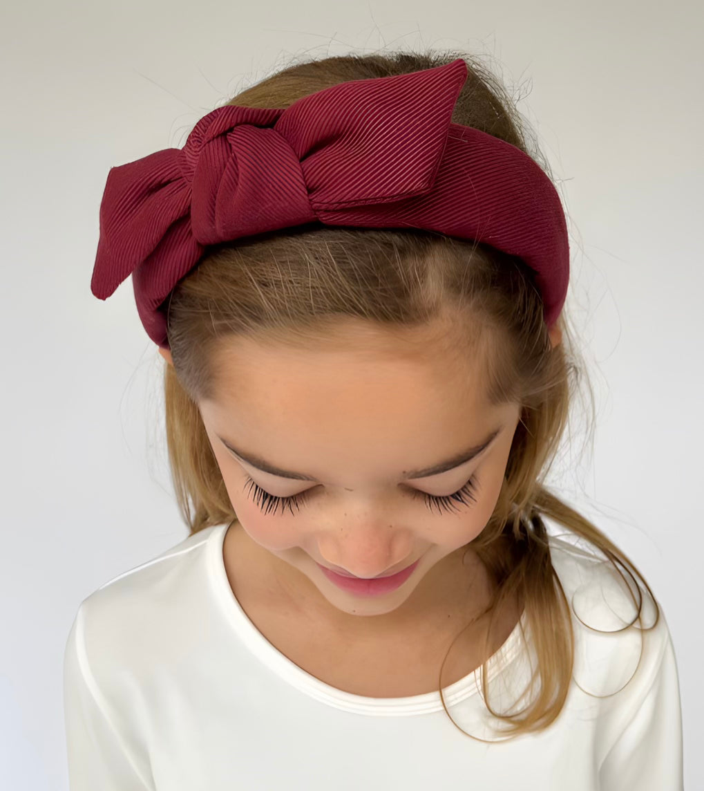 Kid Tie Knot Burgundy Denim Headband