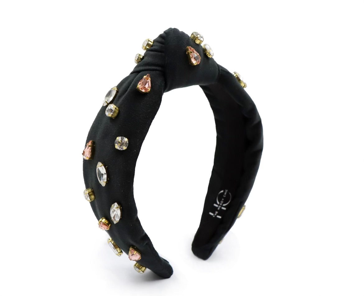 Kid and Tween Black Velvet Jeweled Knotted Headband